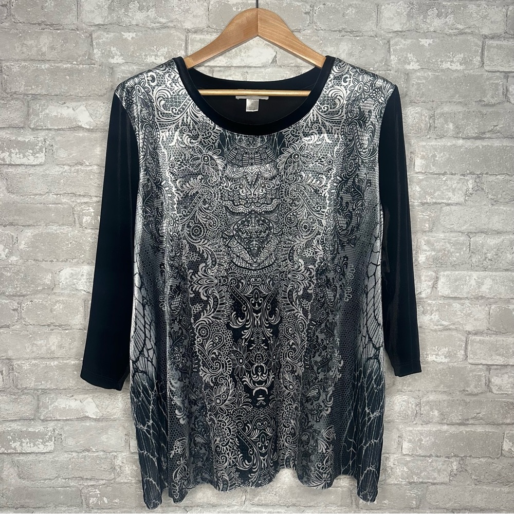 EUC CJ Banks Women’s Bedazzled 3/4 Sleeve Blouse Velvet Size 2X